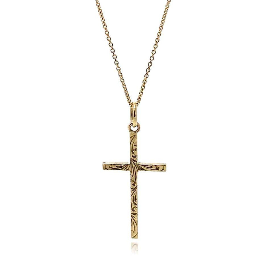1970s Necklace Vintage 1970s Engraved 9ct Gold Cross Necklace Mayveda Jewellery