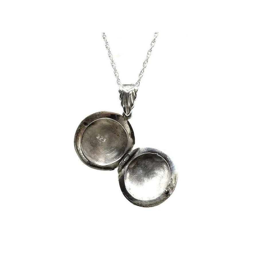 Vintage 1970s Engraved Ornate Round Silver Locket Necklace - Mayveda Jewelry