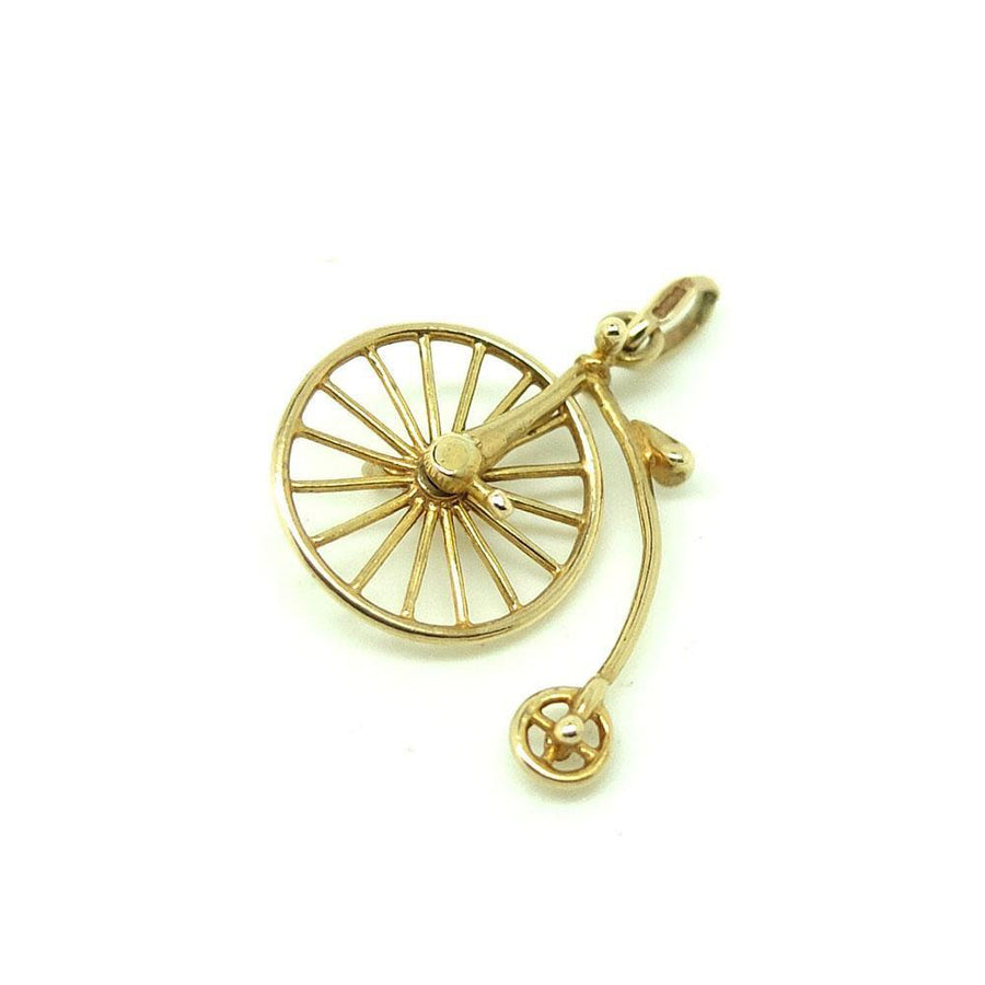 Vintage 1970s Italian Unoarrre 9ct Gold Penny Farthing Bike Charm Necklace