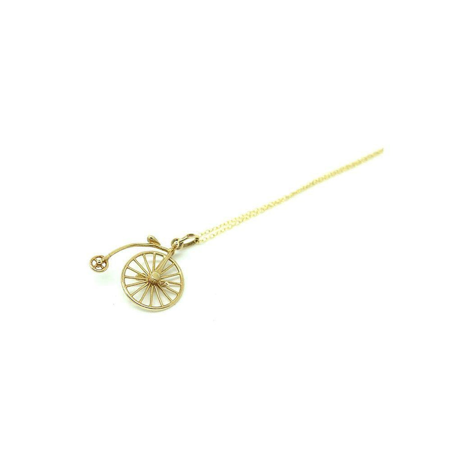 Vintage 1970s Italian Unoarrre 9ct Gold Penny Farthing Bike Charm Necklace