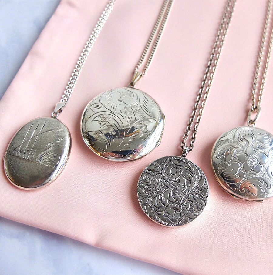 1970s Necklace Vintage 1970s Large Round Silver Engraved Locket Necklace Mayveda Jewellery
