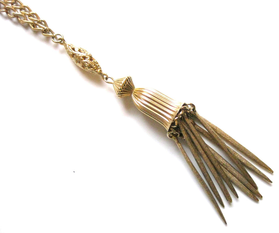 Vintage 1970s Long Gold Tone Tassel Necklace
