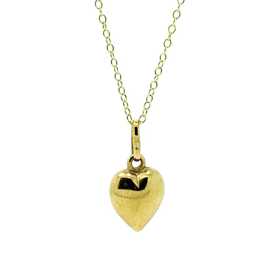 1970s Necklace Vintage 1970s Puffed 9ct Gold Heart Charm Necklace