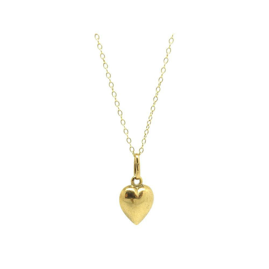 Vintage 1970s Puffed 9ct Gold Heart Charm Necklace
