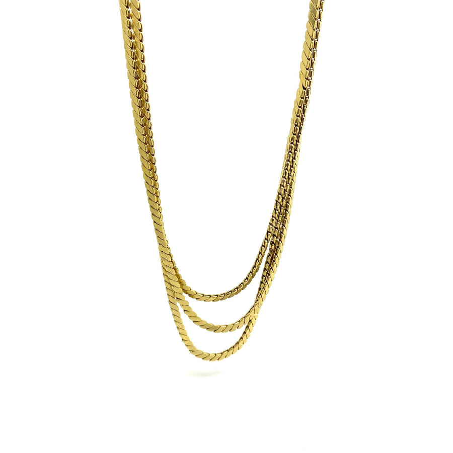 Vintage 1970s Rolled Gold Triple Cobra Chain Necklace