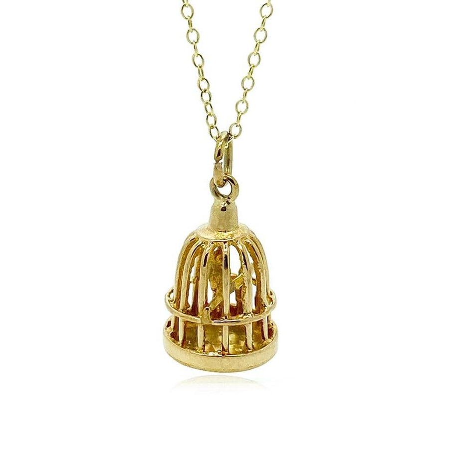 1970s Necklace Vintage 1972 9ct Yellow Gold Birdcage Charm Necklace