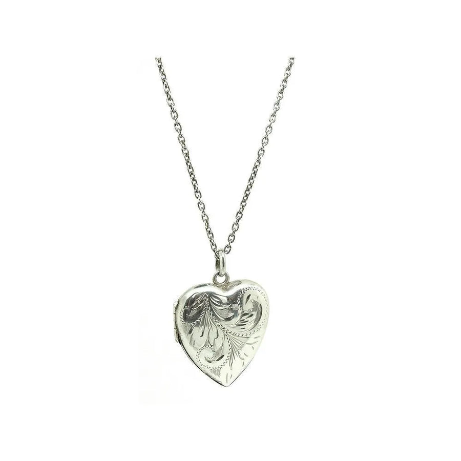 Vintage 1975 Silver Heart Locket Necklace - Mayveda Jewelry