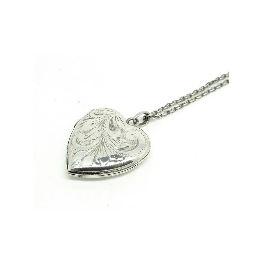 Vintage 1975 Silver Heart Locket Necklace - Mayveda Jewelry