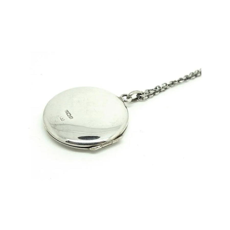 Vintage 1975 Sterling Silver Round Locket Necklace - Mayveda Jewelry