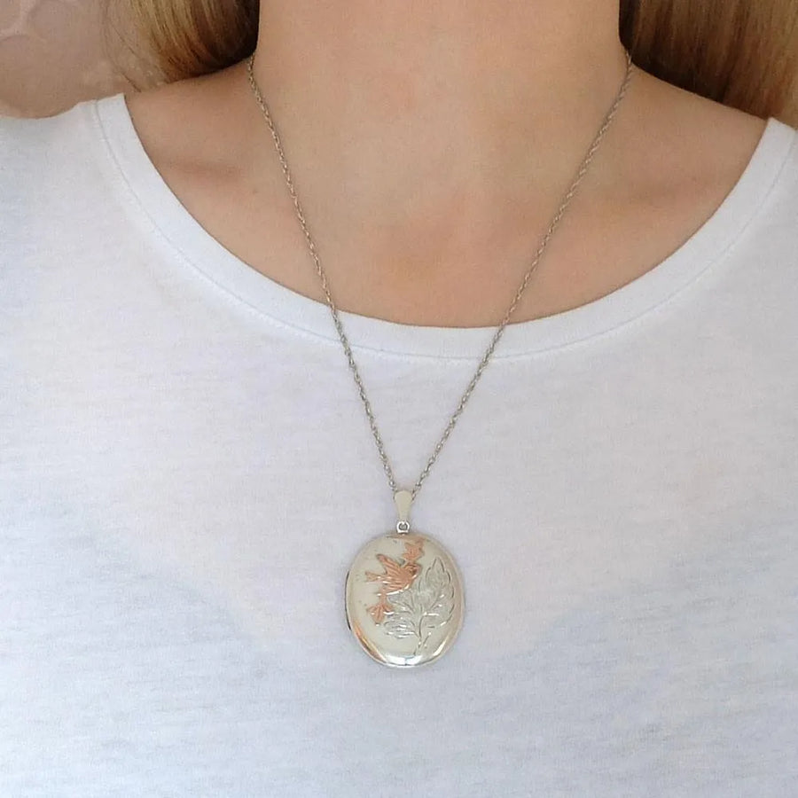 Vintage 1976 Sterling Silver & Rose Gold Locket - Mayveda Jewelry