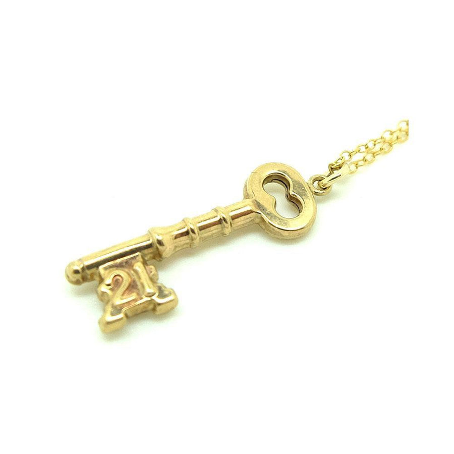 Vintage 1978 21st Birthday 9ct Gold Key Charm Necklace