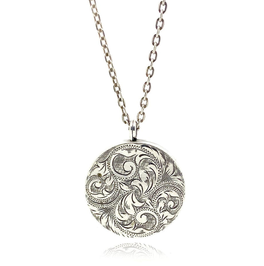 1970s Necklaces Vintage 1968 Round Engraved Silver Locket Necklace Mayveda Jewellery