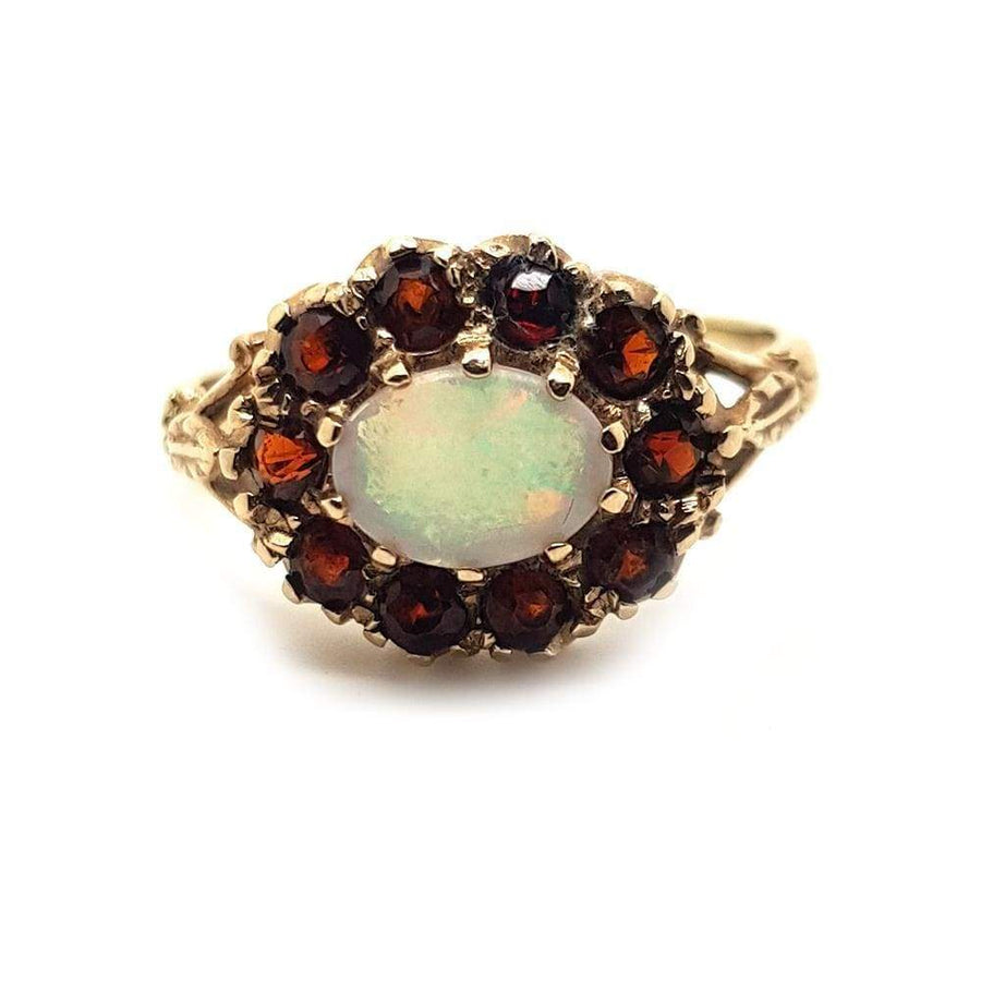 Vintage 1970s 9ct Gold Opal Garnet Ring