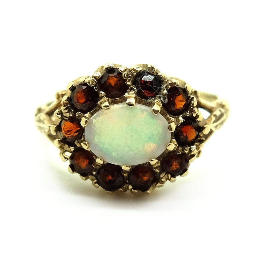 Vintage 1970s 9ct Gold Opal Garnet Ring