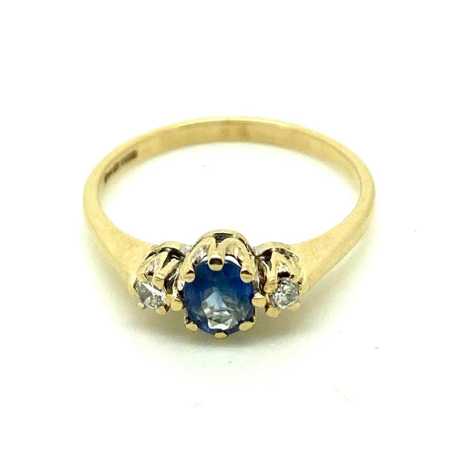 Vintage 1970s Ceylon Sapphire Diamond 9ct Gold Ring