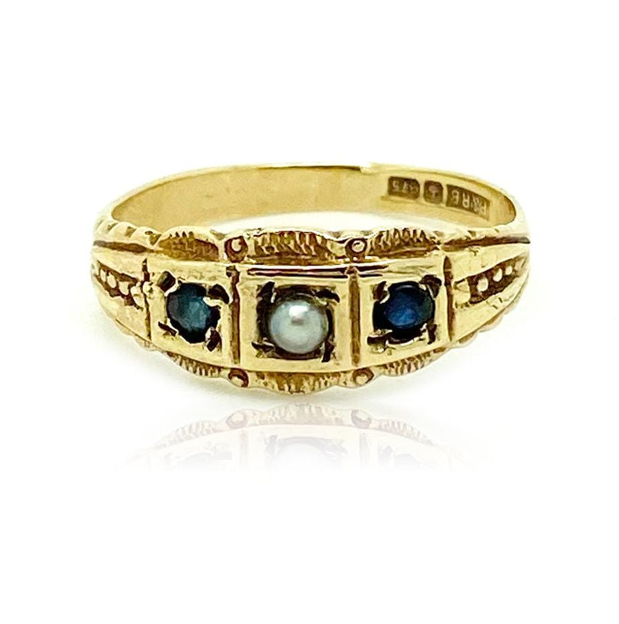 1970s Ring Vintage 1970s Sapphire and Pearl 9ct Gold Ring