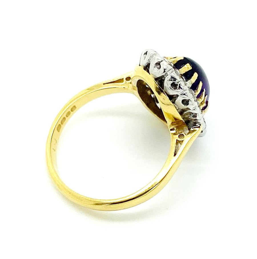 1970s Ring Vintage 1971 Amethyst Diamond 18ct Gold Ring