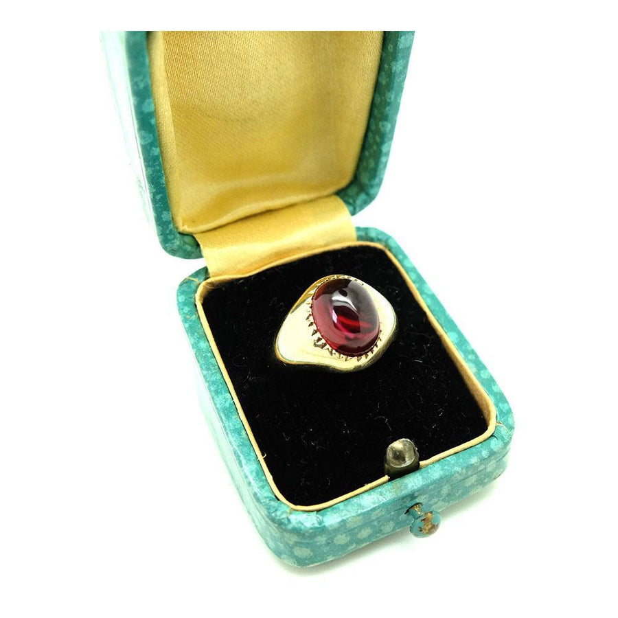 Vintage 1975 Simulated Ruby 9ct Gold Signet Ring | K / 5.5