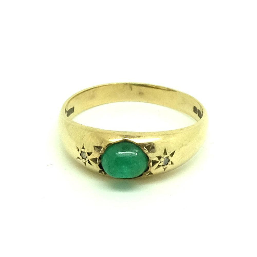 Vintage 1977 Emerald & Diamond 9ct Yellow Gold Ring