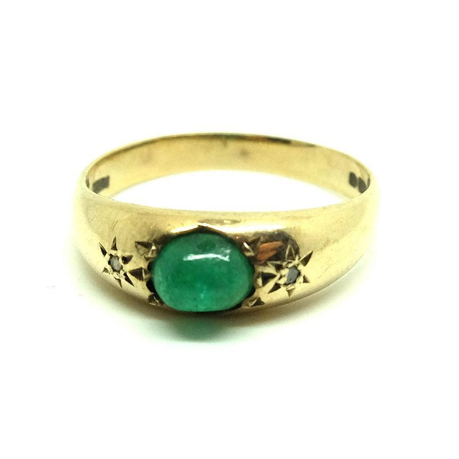 Vintage 1977 Emerald & Diamond 9ct Yellow Gold Ring