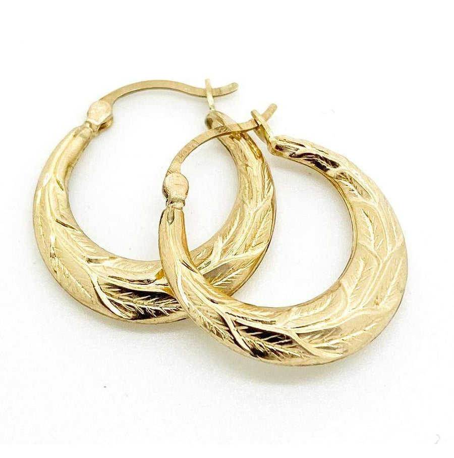 1980s Earrings Pre-Order - Vintage 1980s 9ct Gold Leaf Hoop Earrings