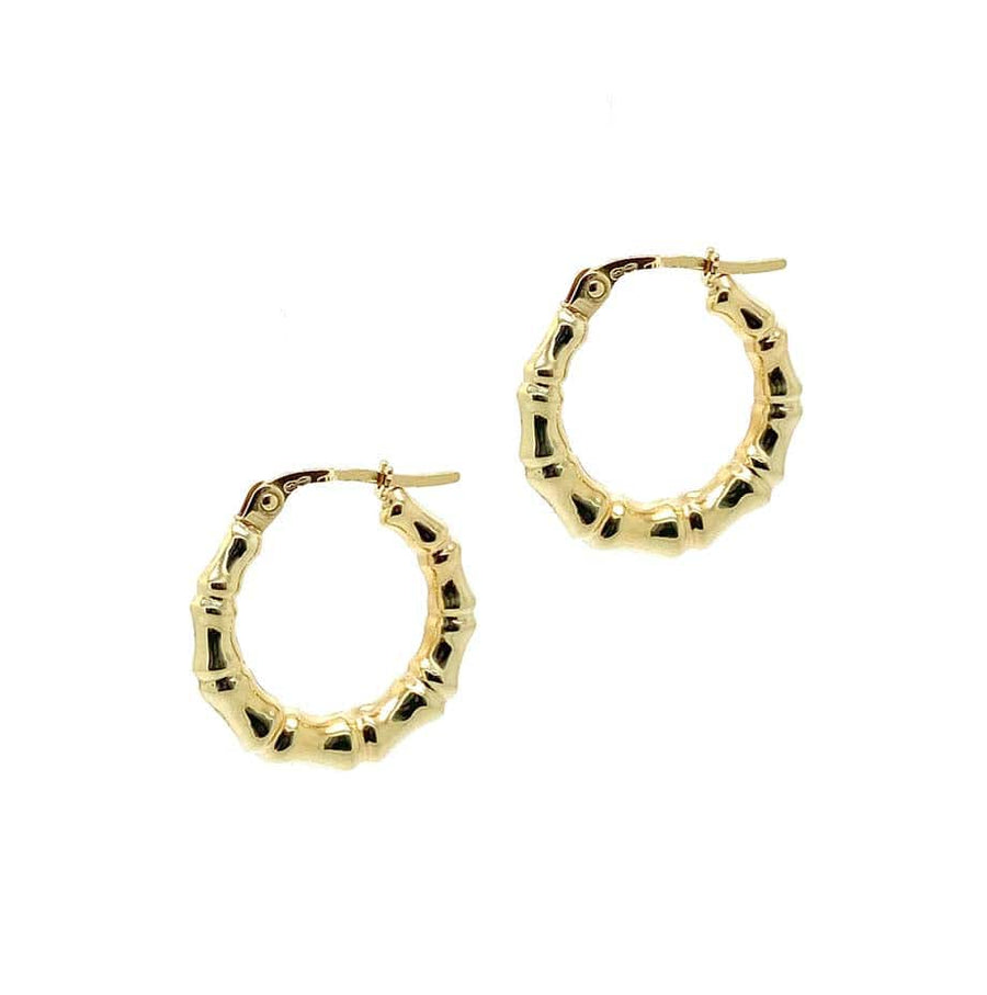 1980s Earrings Vintage 1980s Bamboo 9ct Gold Hoop Drop Earrings Mayveda Jewellery