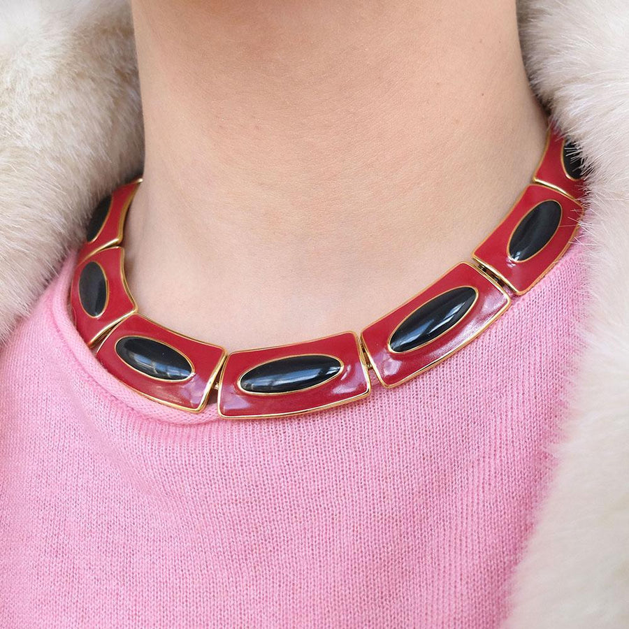 Vintage 1980s Designer Monet Enamel Necklace & Earring Set