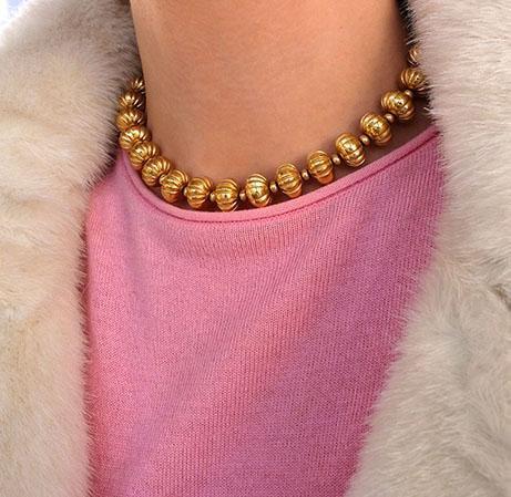 Vintage 1980s Monet Gold Plated Ball Choker Necklace
