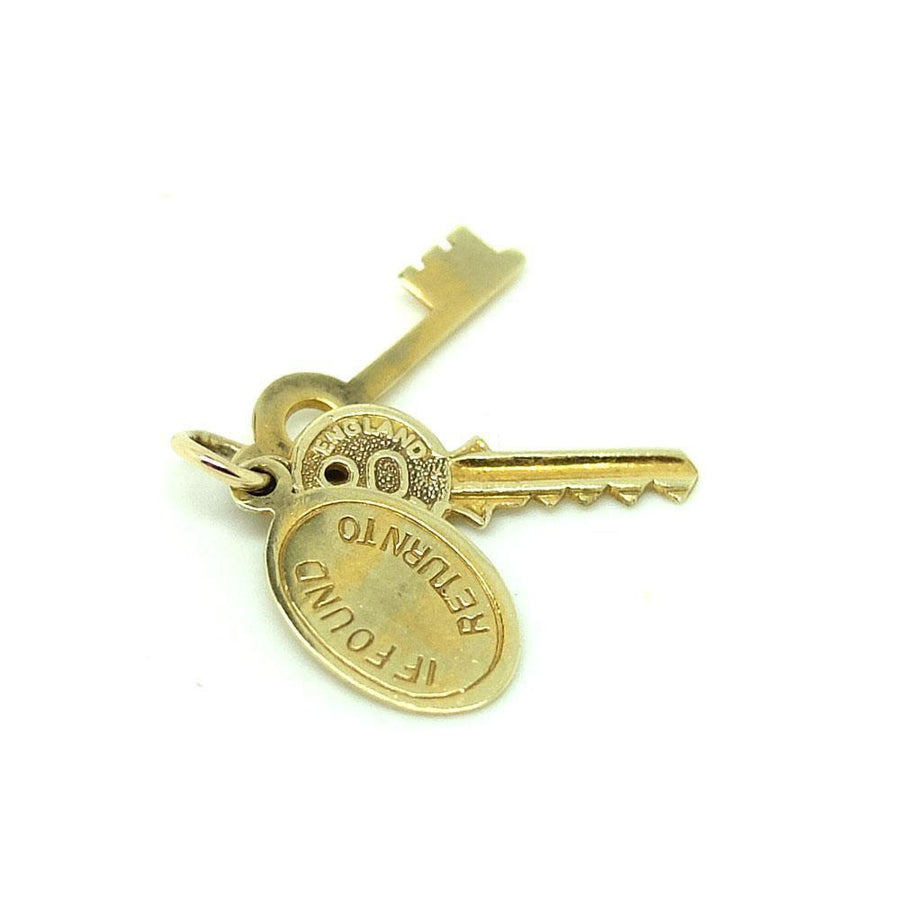 Vintage 1980s 'Return If Found' 9ct Gold Key Charm Necklace