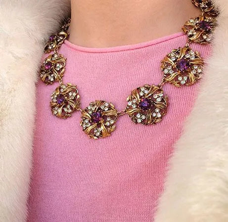 Vintage 1980s Rhinestone Gold Tone Necklace - Mayveda Jewelry