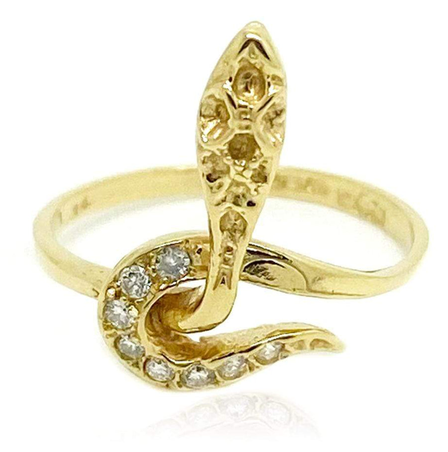 1980s Ring Vintage 1980s 18ct Gold Diamond Snake Ring