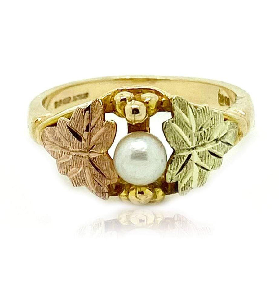 1980s Ring Vintage 1980s 9ct Gold Pearl Leaf Ring