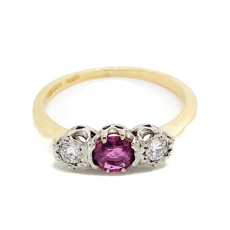 Vintage 1980s Diamond Ruby 18ct Gold Ring