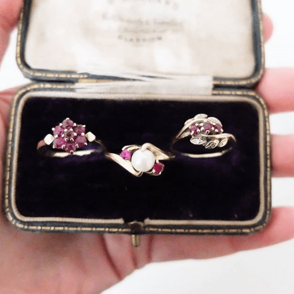 Vintage 1980s Diamond & Ruby 9ct Gold Ring