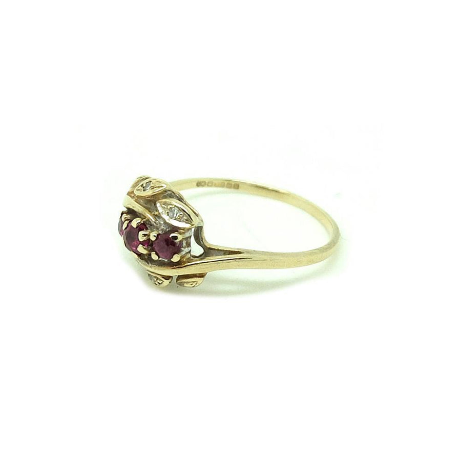 Vintage 1980s Diamond & Ruby 9ct Gold Ring
