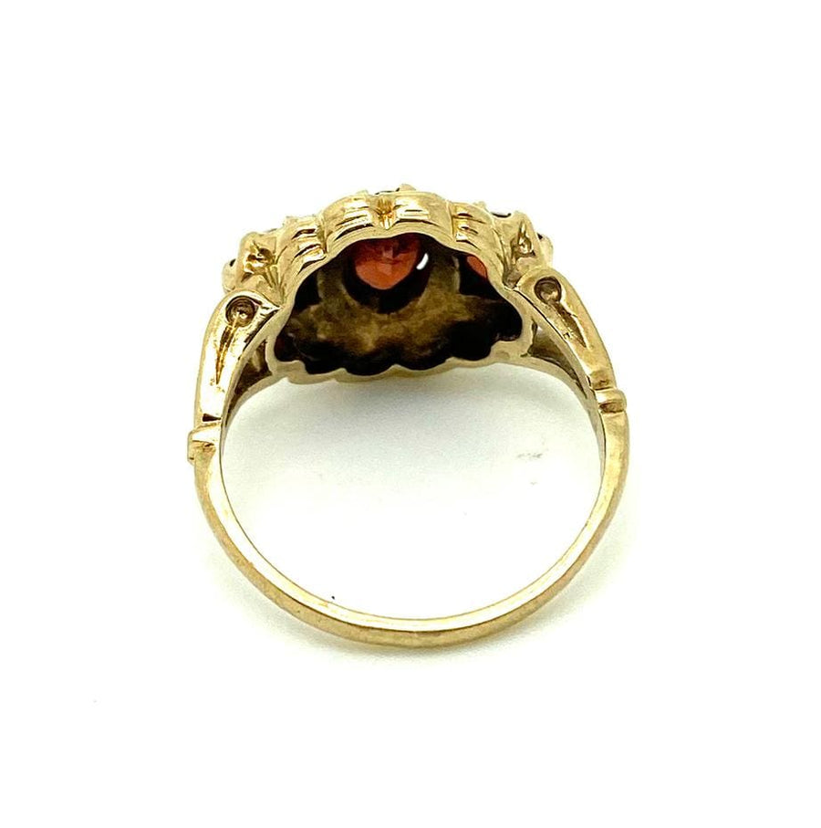 Vintage 1980s Garnet Pearl 9ct Gold Ring