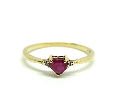 Vintage 1980s Ruby & Diamond Heart 9ct Gold Ring