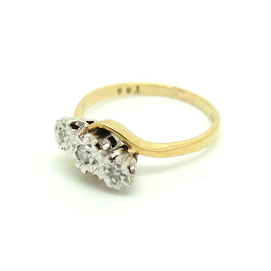 Vintage 1980s Triple Diamond 9ct Gold Gemstone Engagement Ring | N / 7