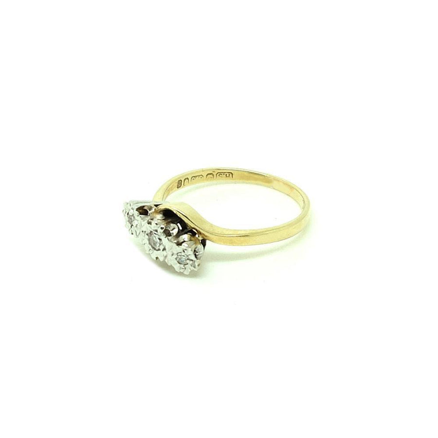 Vintage 1980s Triple Diamond 9ct Gold Gemstone Engagement Ring | N / 7