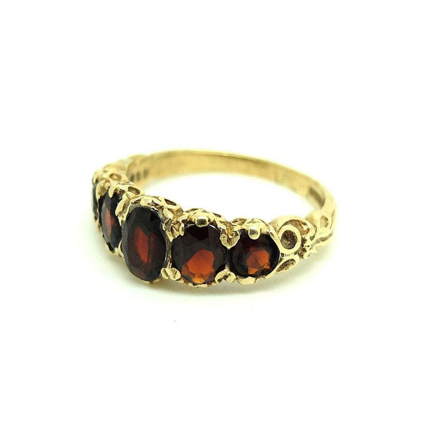 Vintage 1985 Garnet 9ct Yellow Gold Gemstone Ring | L / 6