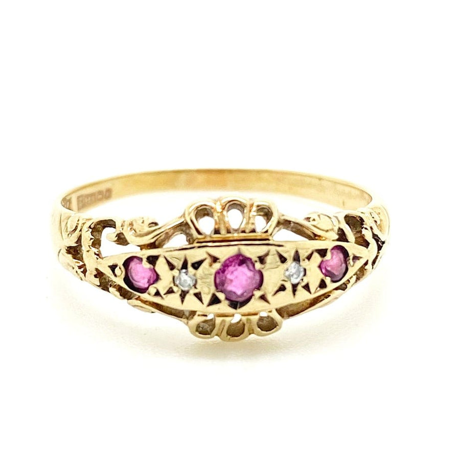 1980s Ring Vintage 1989 Diamond Ruby 18ct Gold Ring Mayveda Jewellery