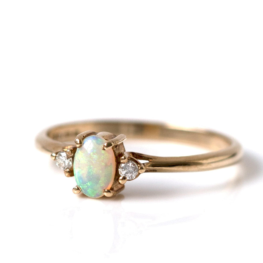 1980s Rings Vintage 1981 Opal 9ct Gold Diamond Ring Mayveda Jewellery