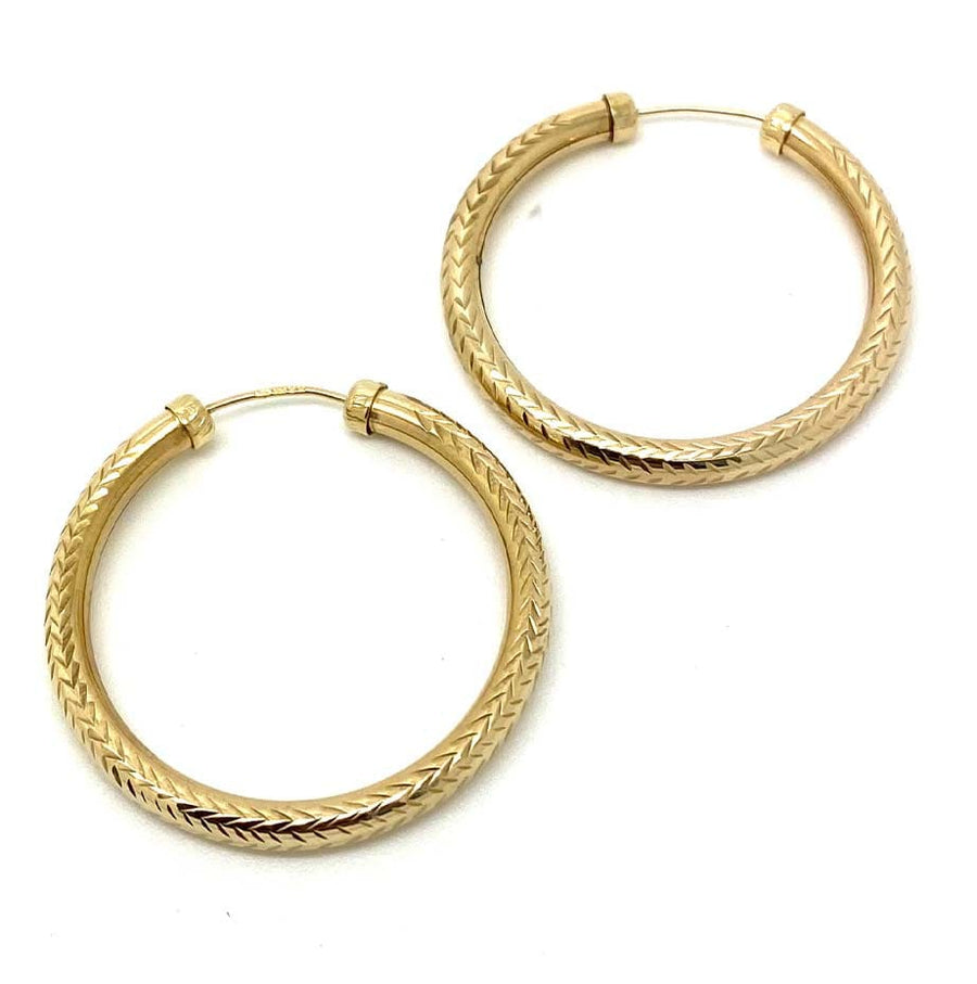 1990s Earrings Vintage 1990s 9ct Gold Hoop Drop Earrings Mayveda Jewellery