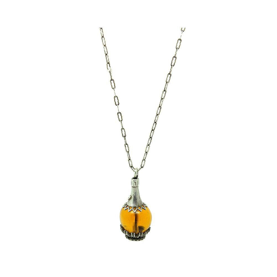 Vintage 1960's Silver & Glass Bottle Charm Necklace