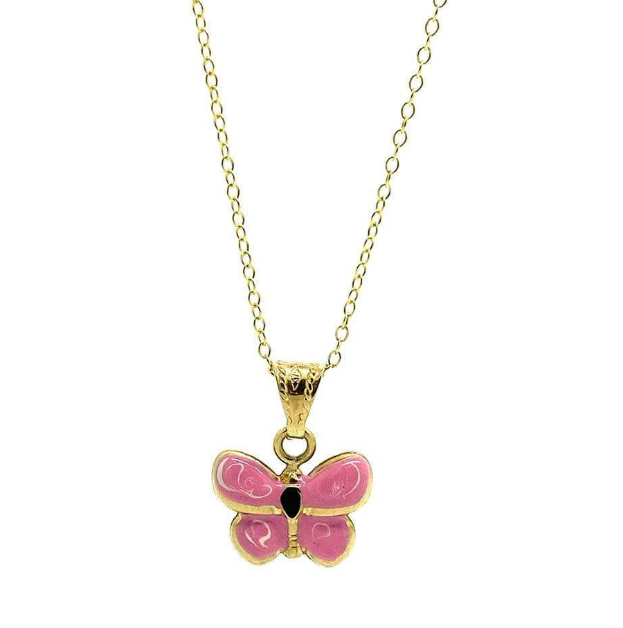 Vintage 1990s Pink Enamel Butterfly Charm Necklace