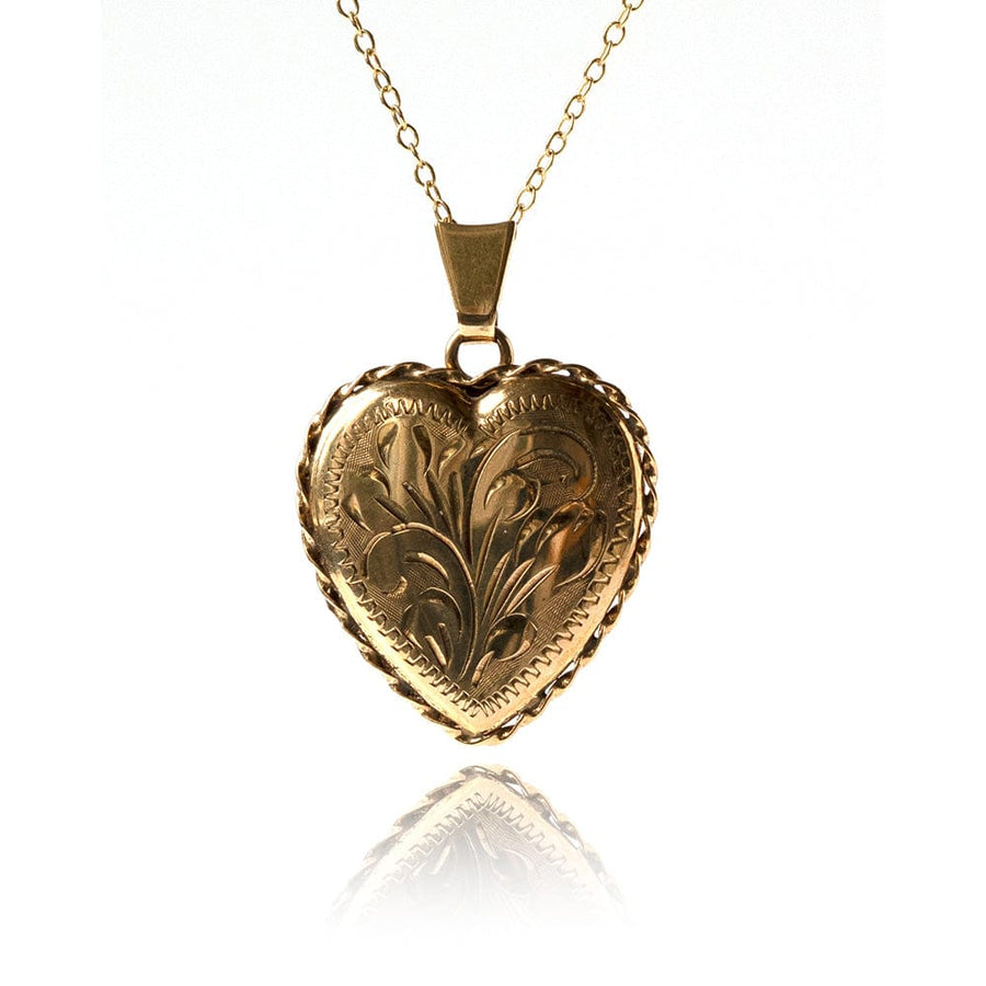 1990s Necklaces Vintage 1991 Engraved 9ct Gold Heart Locket Necklace Mayveda Jewellery
