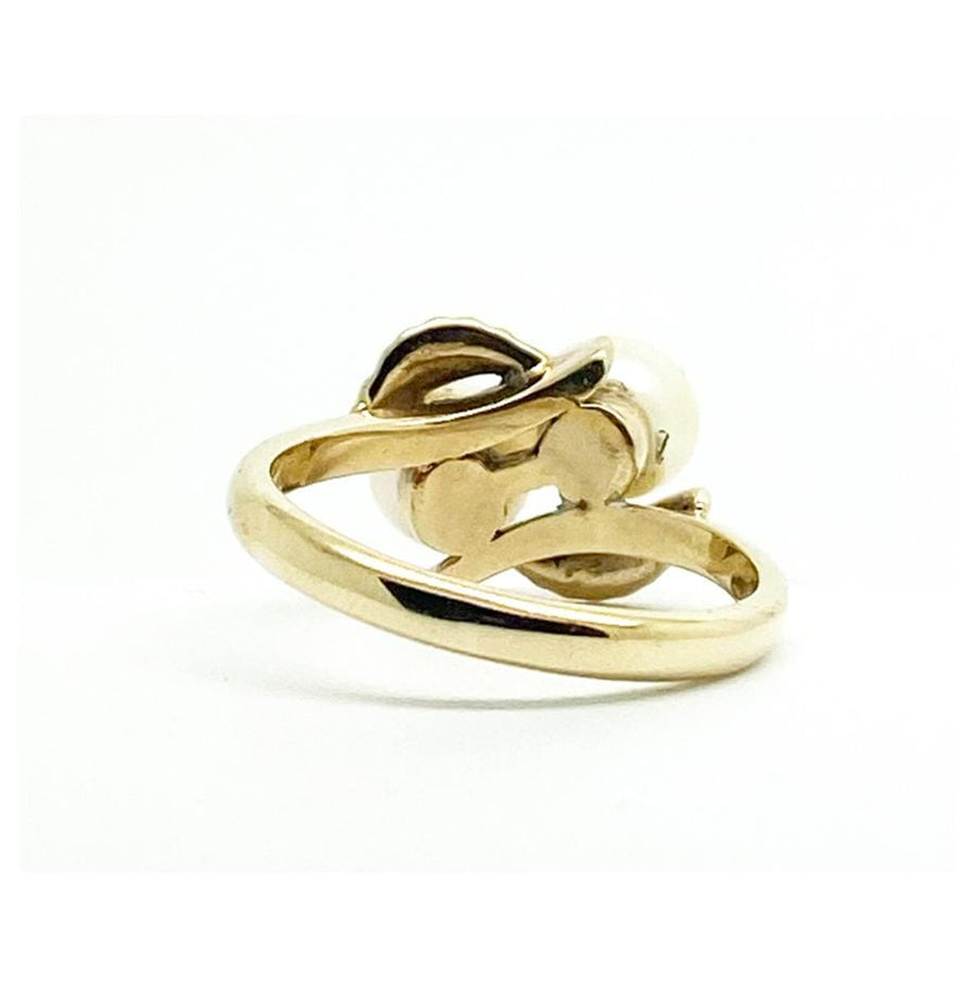 1990s Ring Vintage 1990s 9ct Gold Double Pearl Leaf Ring