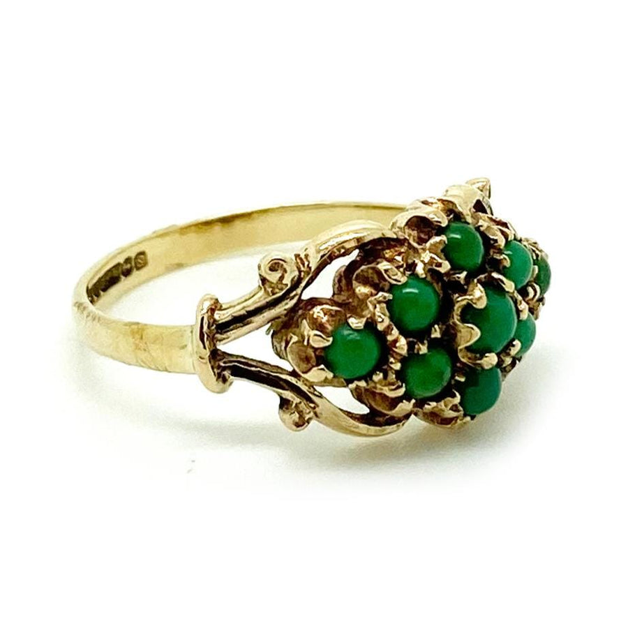1990s Ring Vintage 1990s Green Turquoise 9ct Gold Ring