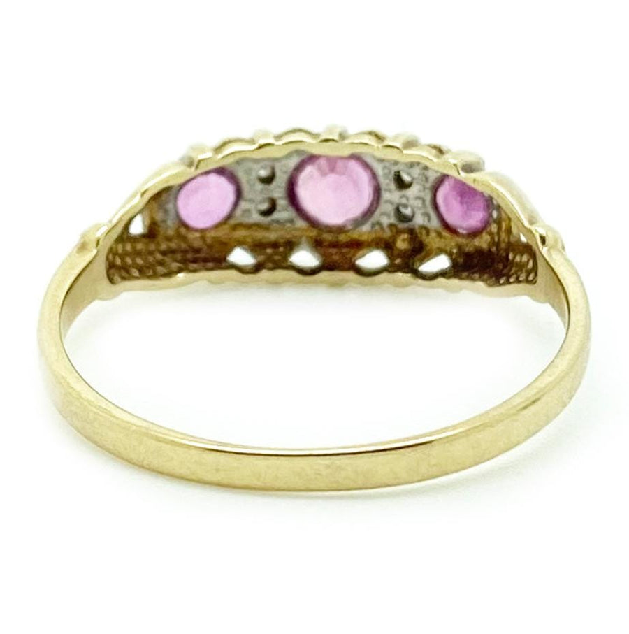 1990s Ring Vintage 1990s Pink Sapphire Diamond 9ct Gold Ring