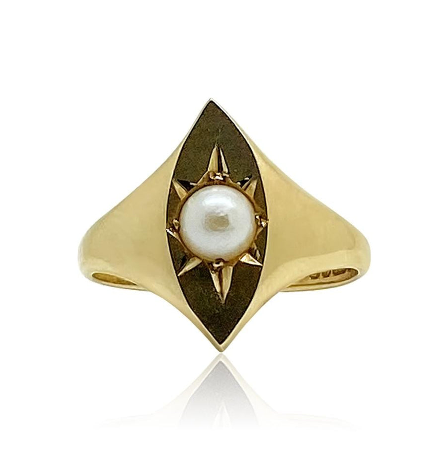 1990s Ring Vintage 1992 Pearl Star 9ct Gold Ring